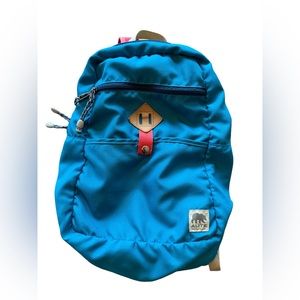 Alite small backpack, blue with red contrast, multiple pockets, red straps